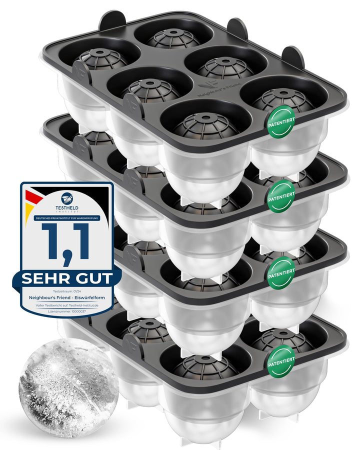 Neighbour's Friend Patentierte Eiskugelform 4er Pack - Grosse Eiswürfelform rund Platinsilikon für C