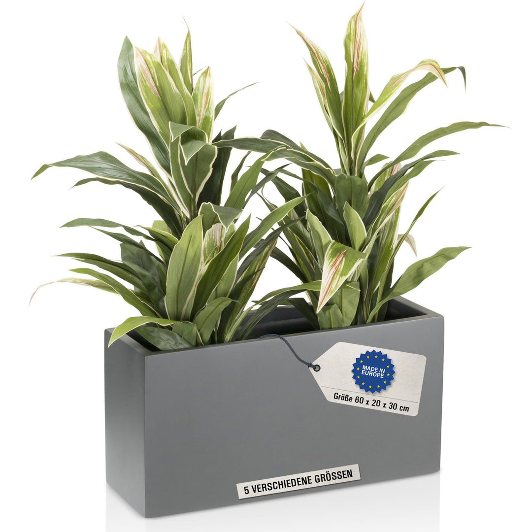 DECORAS Pflanztrog Blumentrog VISIO Fiberglas Blumenkübel - Farbe: grau matt - grosser Wetter- und w