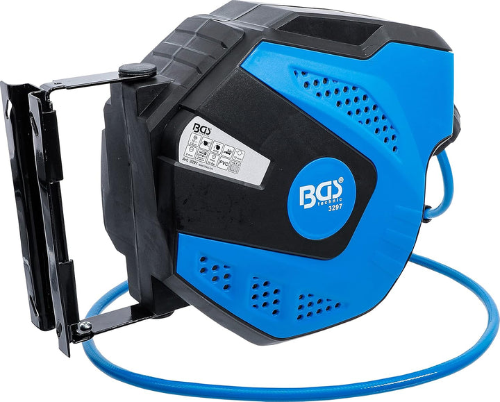 BGS | Automatische Kabeltrommel & Druckluftschlauch | 25 m + 1 m Zuleitung & 10 m + 1,5 m Zuleitung