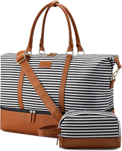Sucipi Reisetasche Damen, Weekender Gross Canvas PU-Leder Handgepäck Kliniktasche (XL 53 x 37 x 23 c