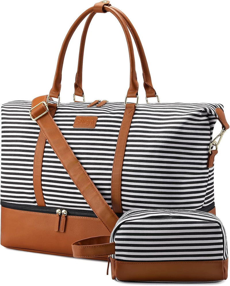 Sucipi Reisetasche Damen, Weekender Gross Canvas PU-Leder Handgepäck Kliniktasche (XL 53 x 37 x 23 c