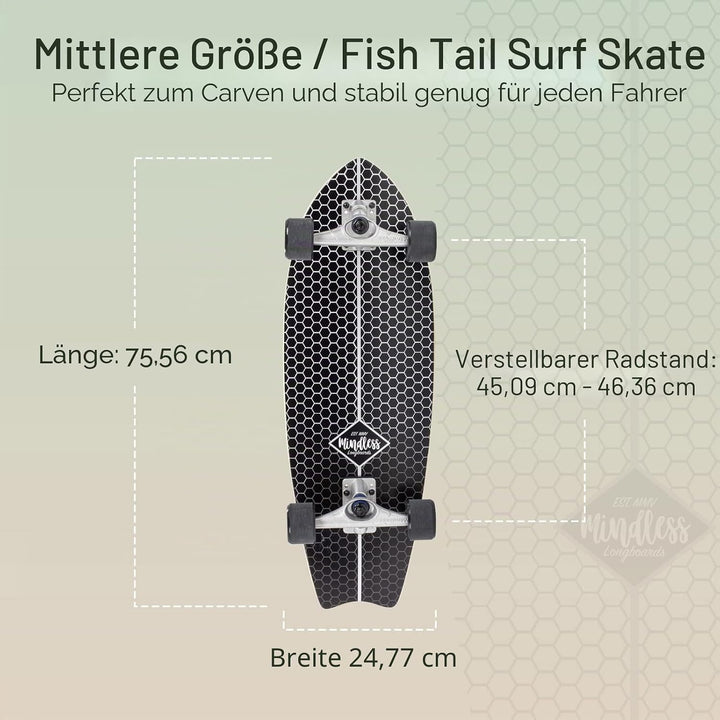 Mindless Surf Skate Fish Tail Skateboard, Unisex Erwachsene 29,5'' x 9,75'' schwarz (schwarz), 29,5'