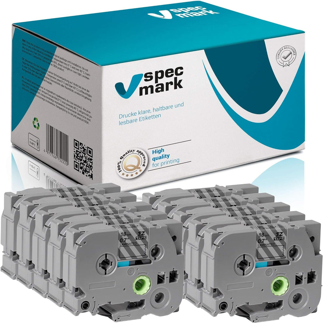 specmark Schriftband TZe-142 18mm x 8m Satz x 10 St. Rot auf Durchsichtig Band kompatibel mit Drucke