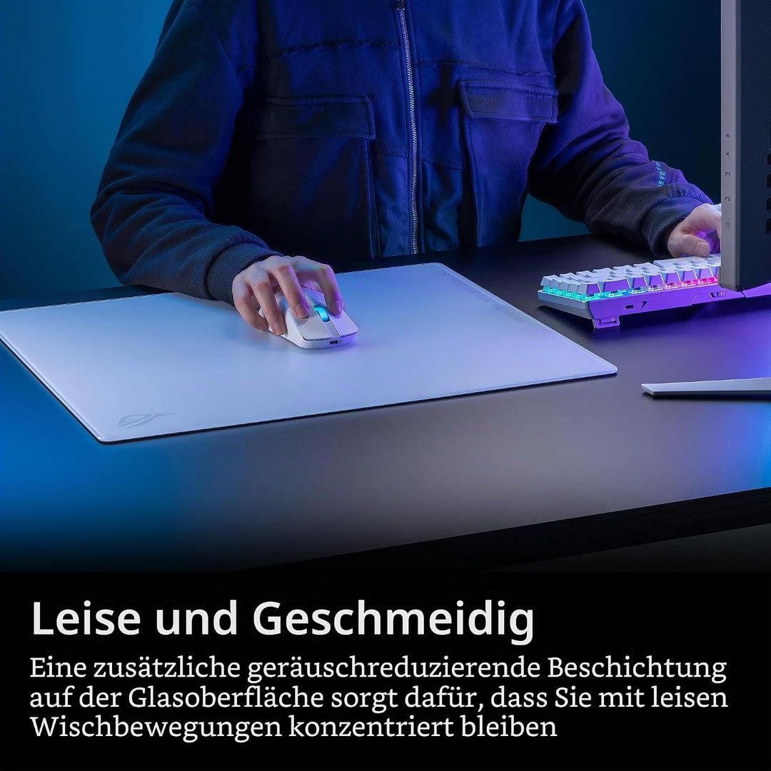 ASUS ROG Moonstone Ace L White Gaming-Mauspad (gehärtetes Glas, Rutschfester Boden aus Silikon, 500