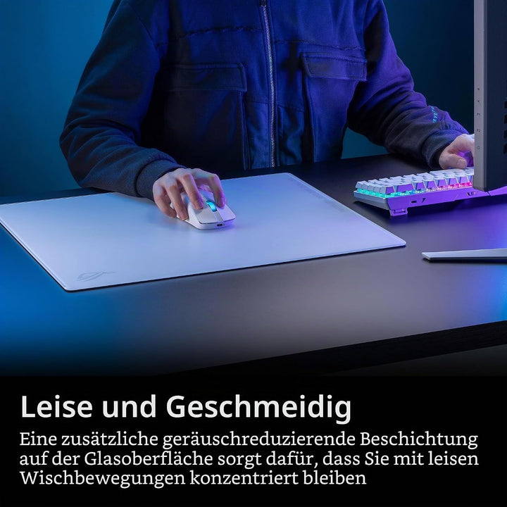 ASUS ROG Moonstone Ace L White Gaming-Mauspad (gehärtetes Glas, Rutschfester Boden aus Silikon, 500
