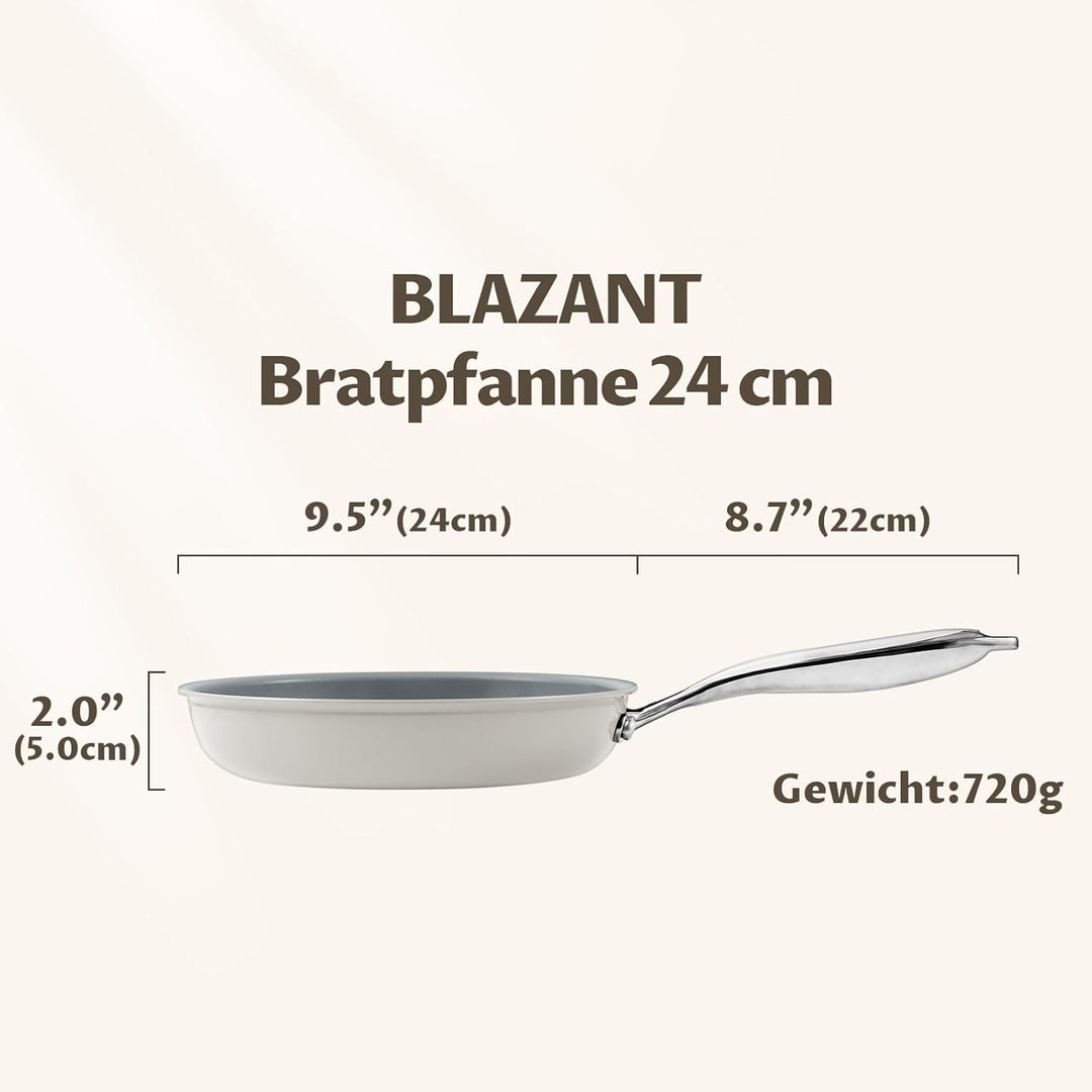 Bratpfanne 24cm, Pfanne 24 cm Induktion, Molekular gebondeter Induktionsboden, Antihaft Bratpfanne f