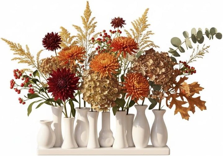 Jinfa Handgefertigte kleine Keramik Deko Blumenvasen Set aus 10 Vasen in weiss 10 Vasen Weiss