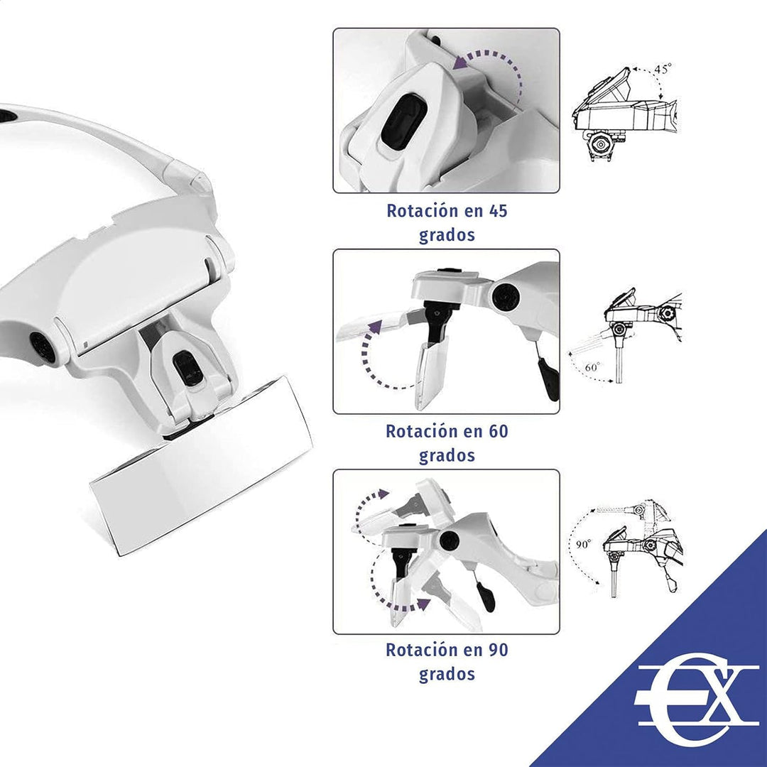 LED beleuchtete Lupenbrille | komplett verstellbare Vergrösserungsbrille | für Brillenträger geeigne