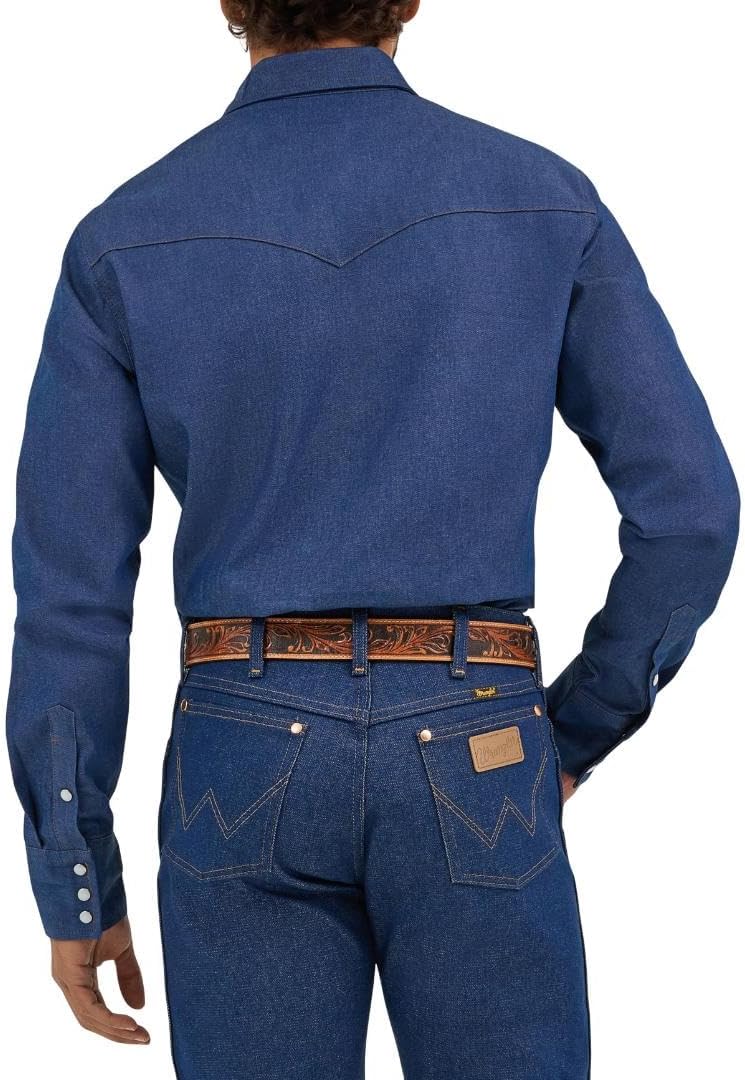 Wrangler Men's Authentic Cowboy Cut Work Western Long-Sleeve Firm Finish Shirt S Indigo, S Indigo