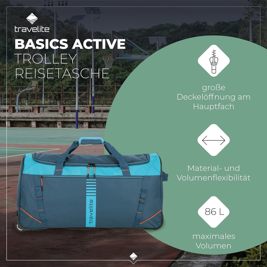 travelite 2-Rad Trolley Grösse L, Gepäck Serie BASICS ACTIVE: Weichgepäck Reisetasche mit Rollen im