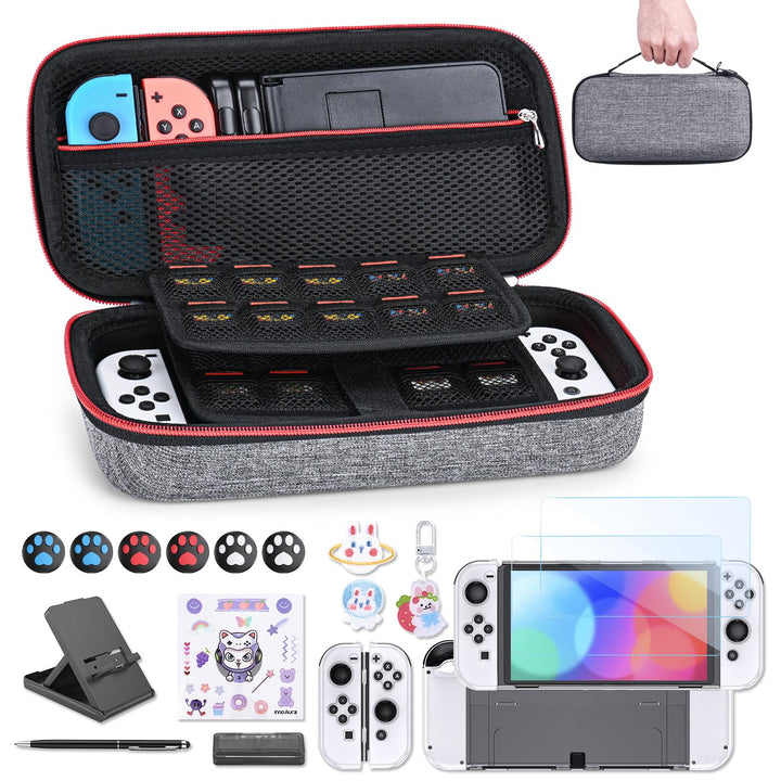 Switch Tasche für NS Switch OLED - innoAura 18 in 1 Switch Zubehör mit Switch Hülle, Switch Spiele A
