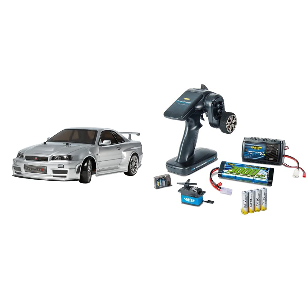 TAMIYA 300058605-1:10 RC Nismo R34 GT-R Z-Tune (TT-02D) &amp; Carson 500500091 RC-Reflex Pro 3 Elektro S
