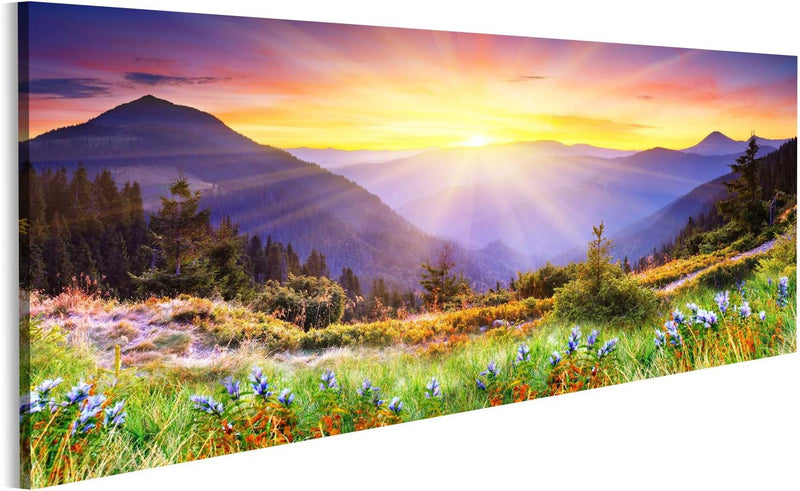 Bild Bilder auf Leinwand majestätischer Sonnenuntergang im Gebirgslandschaft HDR Bild Wandbild, Post