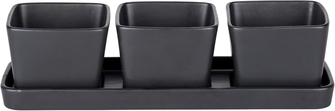 WENKO Snack & Dip Schalen Set, 4-teilig, 3 x 300 ml Schälchen mit Tablett, Für Tapas, Snacks & Finge