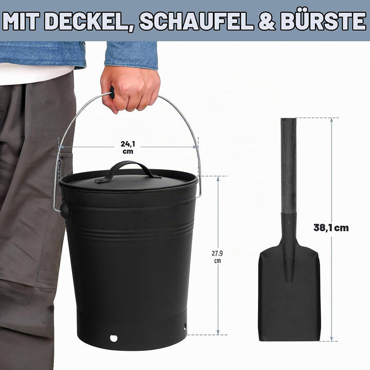 INNO STAGE Ash Eimer mit Deckel und Holzgriff Kohleschaufel, Aschenträger Pail Kamin Werkzeuge, Feue