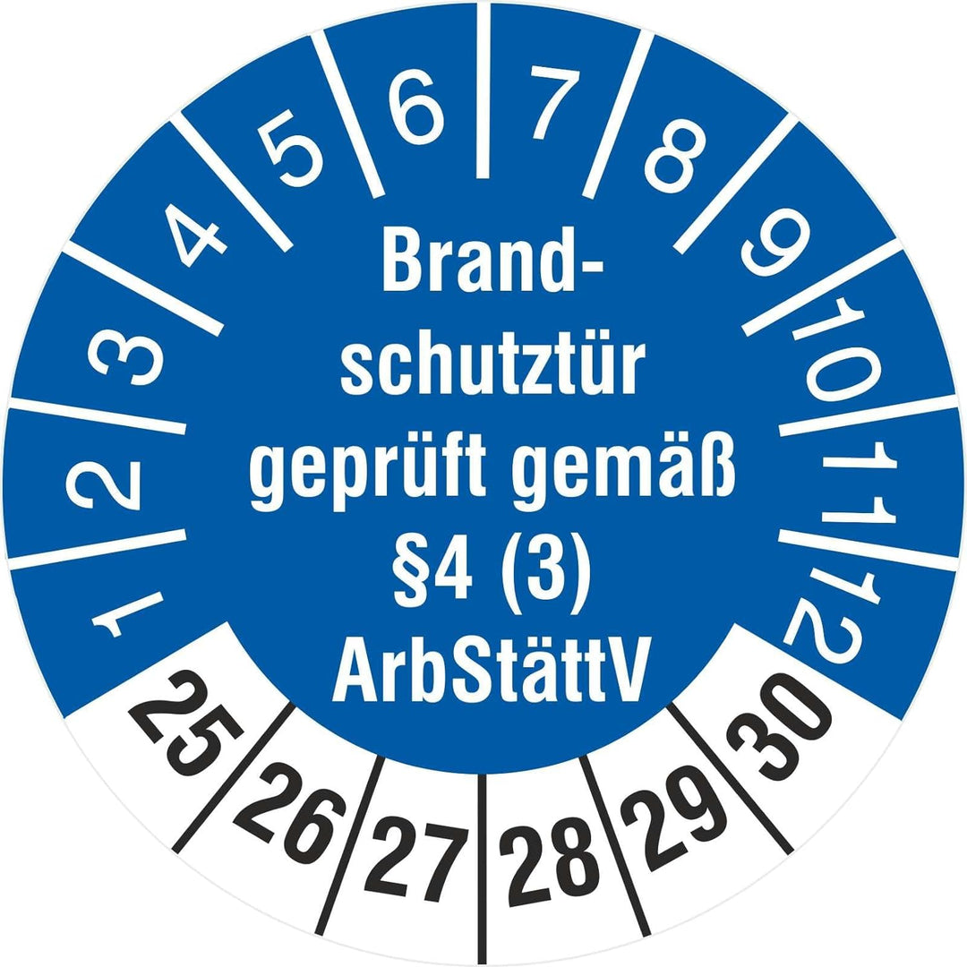 1000 Prüfetiketten Brandschutztür geprüft §4 (3) ArbStättV 30 mm 2025-2030 Prüfplaketten 1000 30mm D
