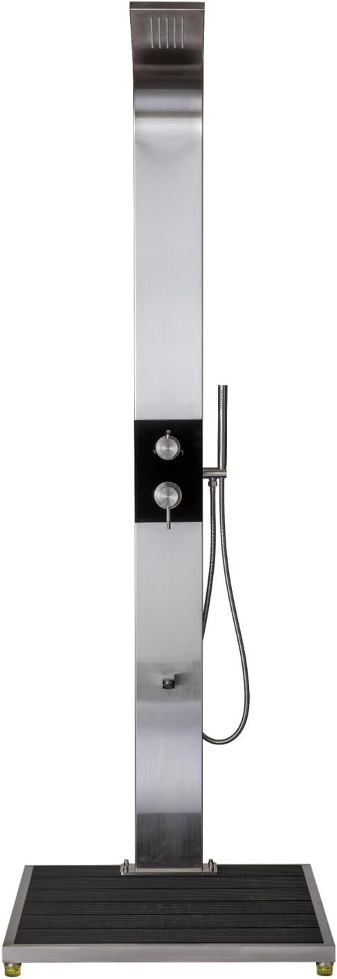 IDEAL Kalt- und Warmwasserdusche HELENA mit Edelstahlfront Edelstahl V2A gebürstet | Inkl. Bodenplat