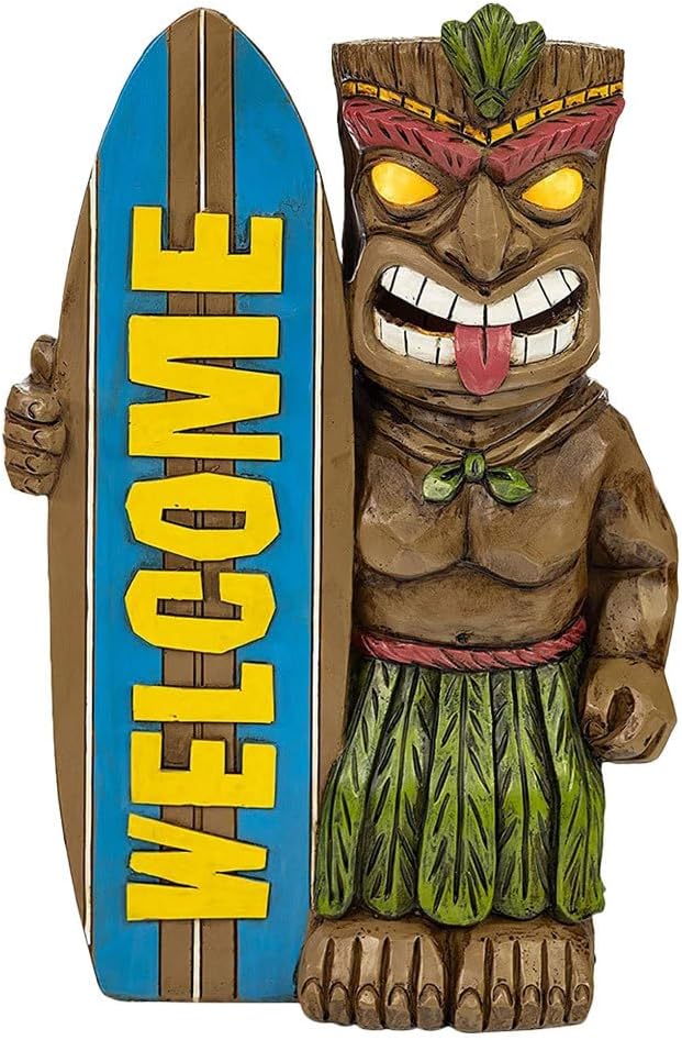 Cabilock Garten Hawaii Tiki Figur Welcome Gartendeko Willkommen Schild Tierfiguren Garten Dekofigur