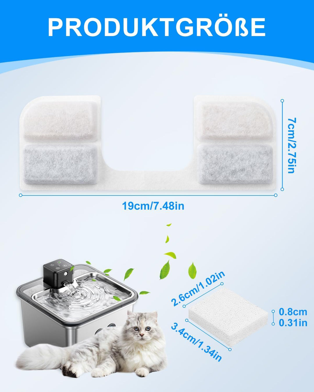 8 Stück Wasserfilter Kartuschen,8 Stück Wasserpumpenschwämme,Ersatzfilter Kompatibel mit FEELNEEDY 3