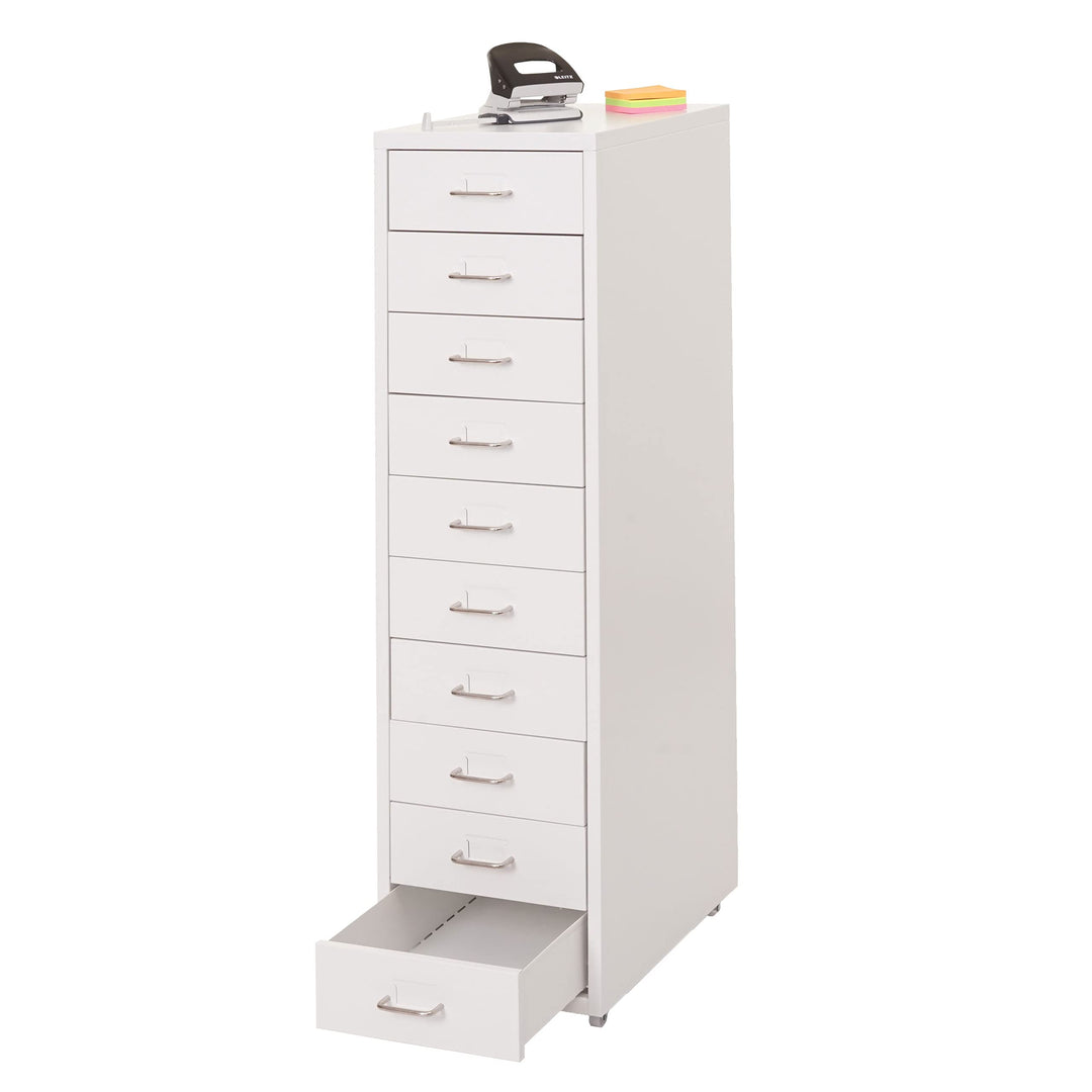 Mendler Rollcontainer Boston T851, Schubladenschrank Stahlschrank, 110x28x41cm 10 Schubladen - weiss