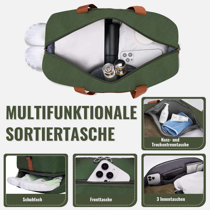 Sporttasche & Reisetasche für Damen und Herren - mit Schuhfach & Nassfach, Large Capacity Travel Bag
