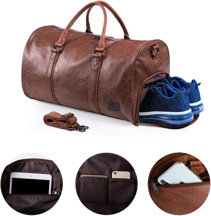 Tragbarer Kleidersack, Herrenkleidersack für Geschäftsreisen, grosse Lederreisetasche mit Schuhfach