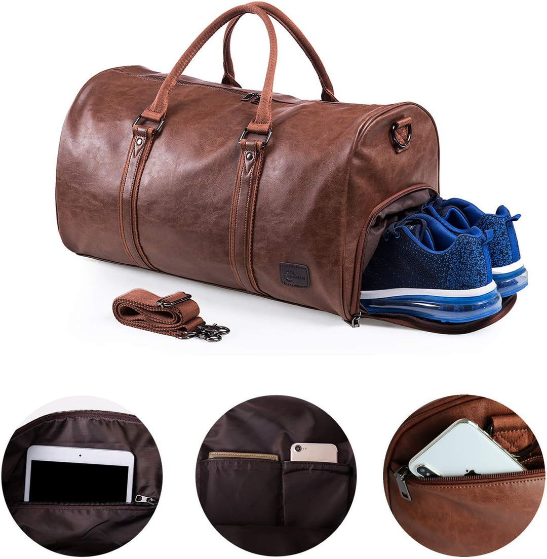 Tragbarer Kleidersack, Herrenkleidersack für Geschäftsreisen, grosse Lederreisetasche mit Schuhfach