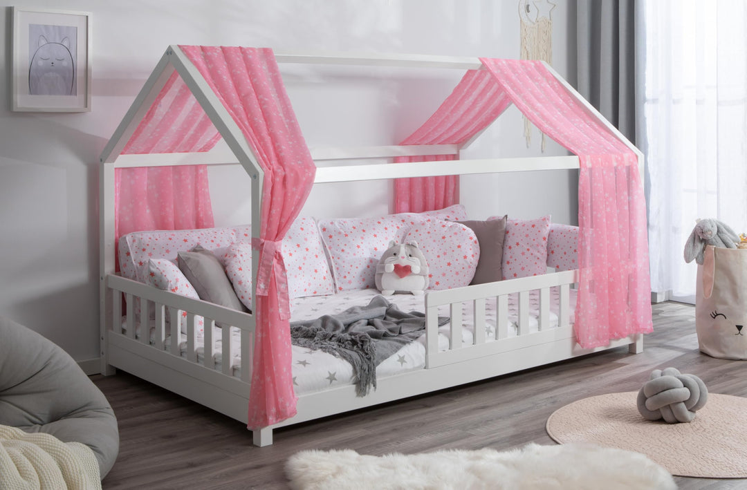 TiCAA Betthimmel Hausbett Tüll (2er Set) – Kinderbett Vorhang aus Polyester, Stoffhimmel, Hausbett D