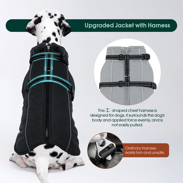 Kuoser Hundemantel für Mittelgrosse Hunde - Wasserdicht, Warm Mit Geschirr - Winterjacke Fleecemante