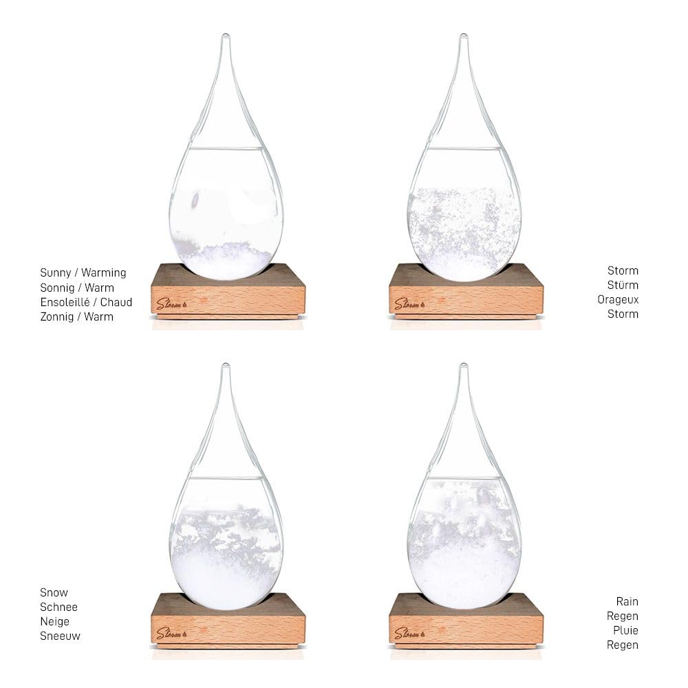 mikamax - Sturmglas - Large - 10 cm x 11 cm x 23 cm - Predicts das Wetter - Wetterstation - mit Stan