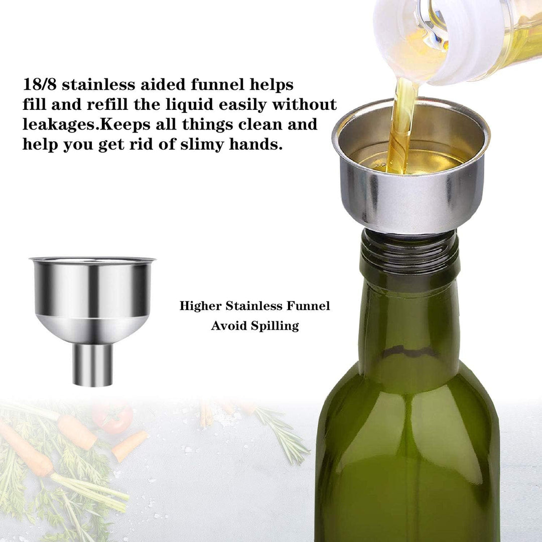 Olivenöl-Spenderflasche, 2 Stück, 500 ml Ausguss, Speiseöl, Essig-Messspender-Set mit Trichter für K