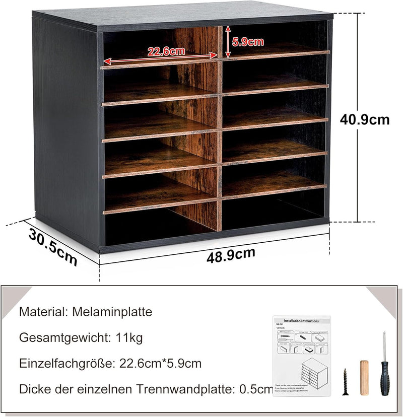 GUUSII HOME Schreibtischablage 12 Fächern Schreibtisch-Organizer Briefablage Stapelbar Ablagesystem