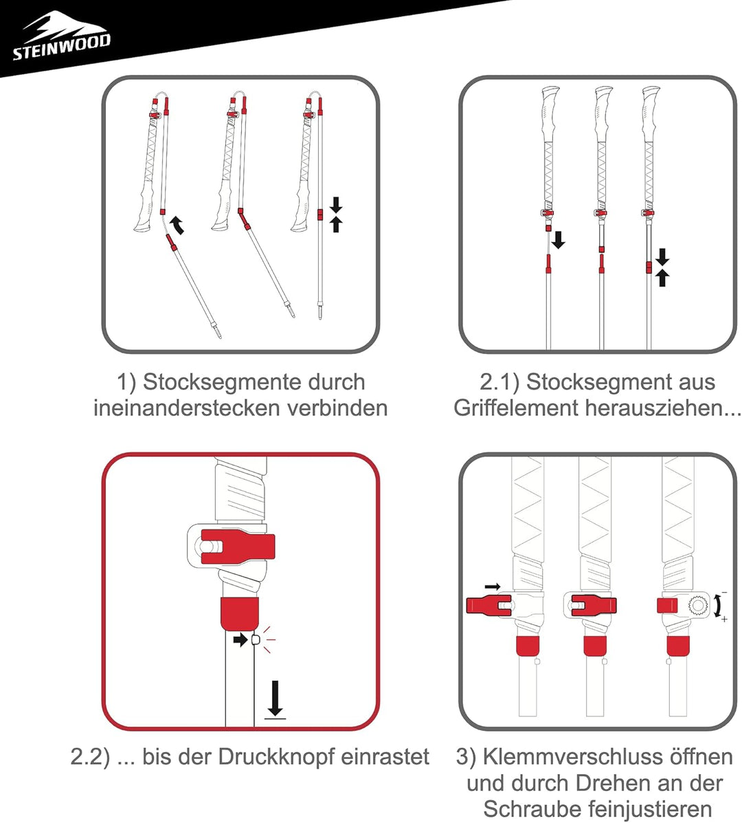 Steinwood Premium Carbon Wanderstöcke - Trekkingstöcke - extra leicht, verstellbar mit Teleskop und