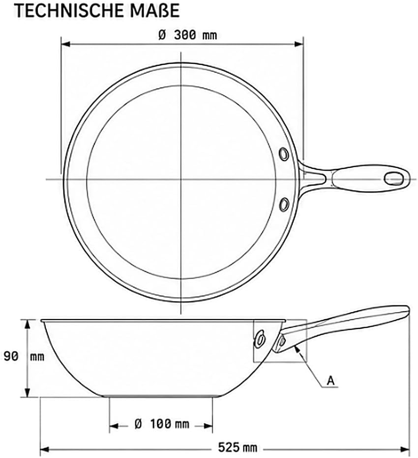 ⌀30 cm Wok Pfanne aus Edelstahl, unbeschichtet & langlebig, 3-lagiges Material für optimale Wärmever