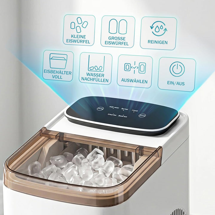 LEADZM Eiswürfelmaschine Klein,Eiswürfelbereiter Weiss | 9 Würfel in 6-10 Minuten fertig,12 kg Eis/T