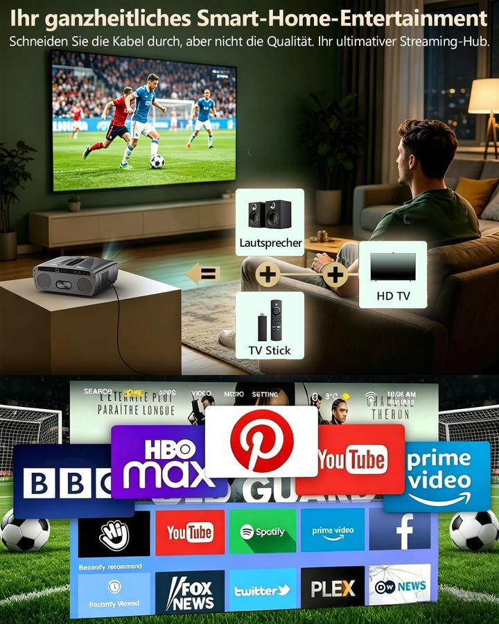 4K Beamer UHD 2300 ANSI Tageslicht Projektor Indoor Heimkino HDR10 WiFi6 Bluetooth NFC Smart Android