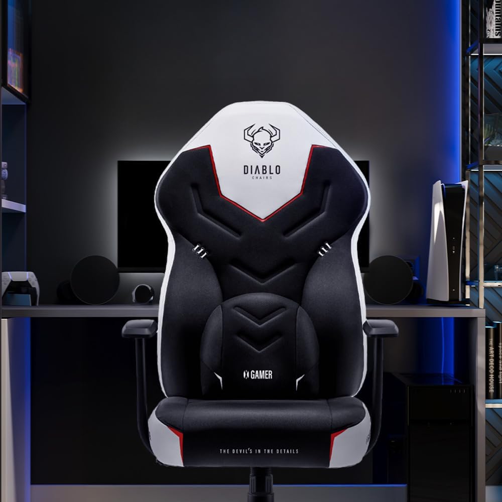 Diablo X-Gamer 2.0 Gaming Stuhl Bürostuhl Stoffbezug Ergonomisches Design Lendenwirbelkissen Softpad