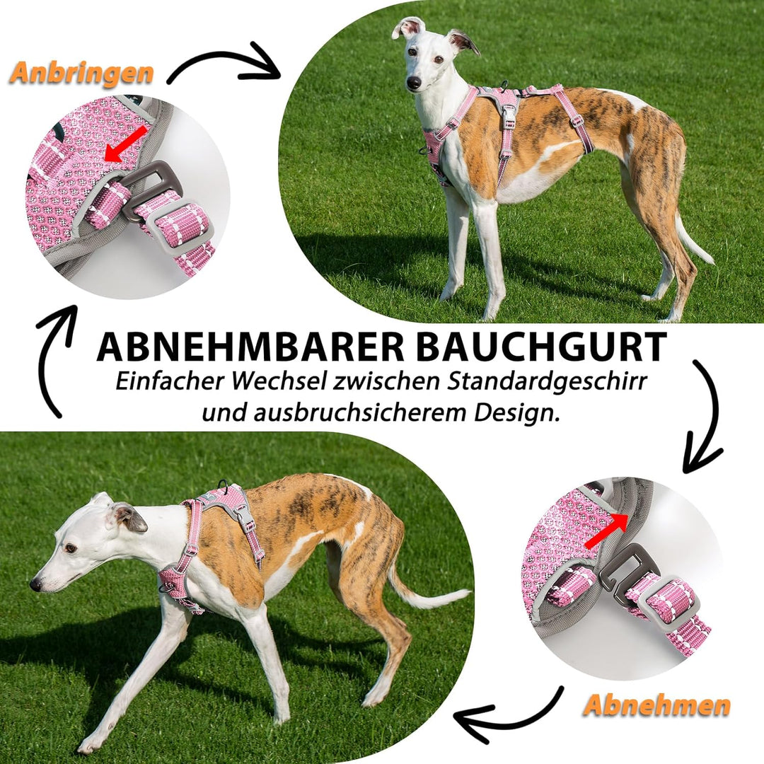 Huntboo Sicherheitsgeschirr Hund Ausbruchsicher, Panikgeschirr für Hunde, Anti Zug Hundegeschirr, Re
