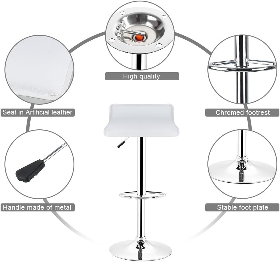 Baiyun Barhocker 2er Set, Modernes PU -Leder Barhocker Höhenverstellbar, Metall Bar Hocker Basis mit
