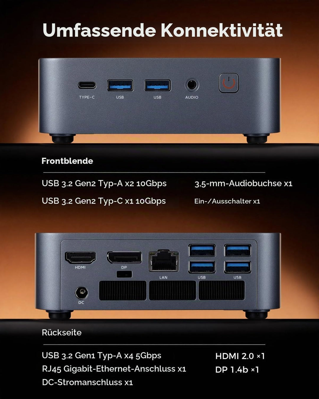 CTONE Mini PC Core i5-12450H, 24GB RAM(Besser als 16GB), 1TB SSD(bis zu 8TB), Mini Computer mit Trip