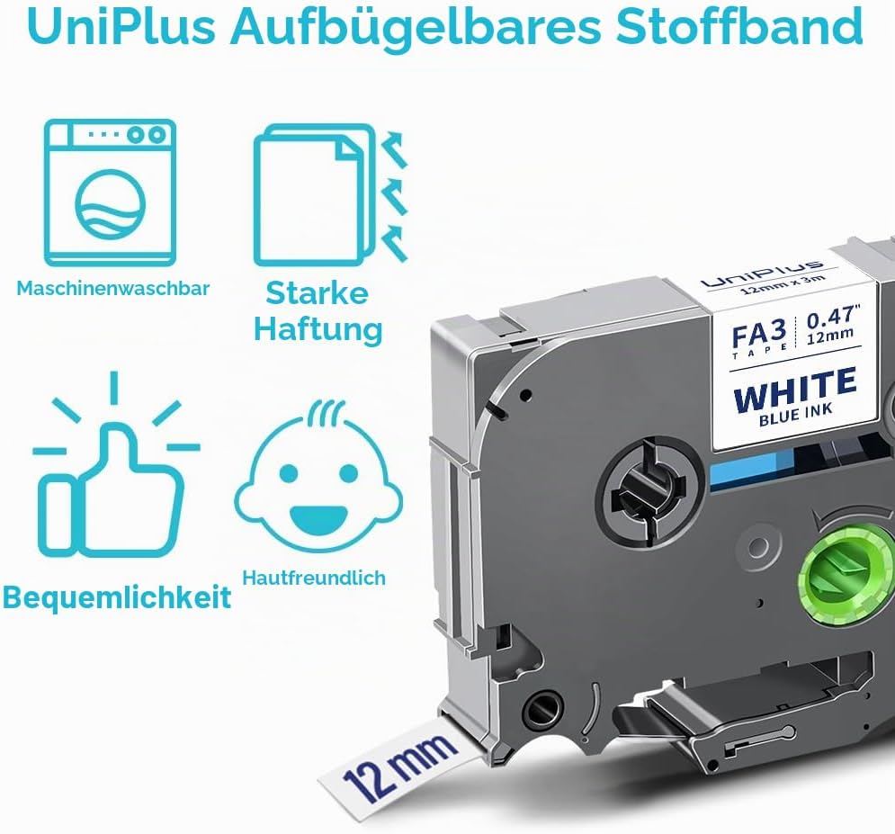 UniPlus kompatibel für Brother TZe-FA231 TZe-FA3 TZe-FA3R 12mm Textil-Aufbügelband für Brother H105