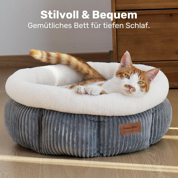 FUKUMARU Katzenbett waschbar Katzen Bettchen, 48x48x20cm Katzenkorb mit erhöhtem Rand, weiches Bett