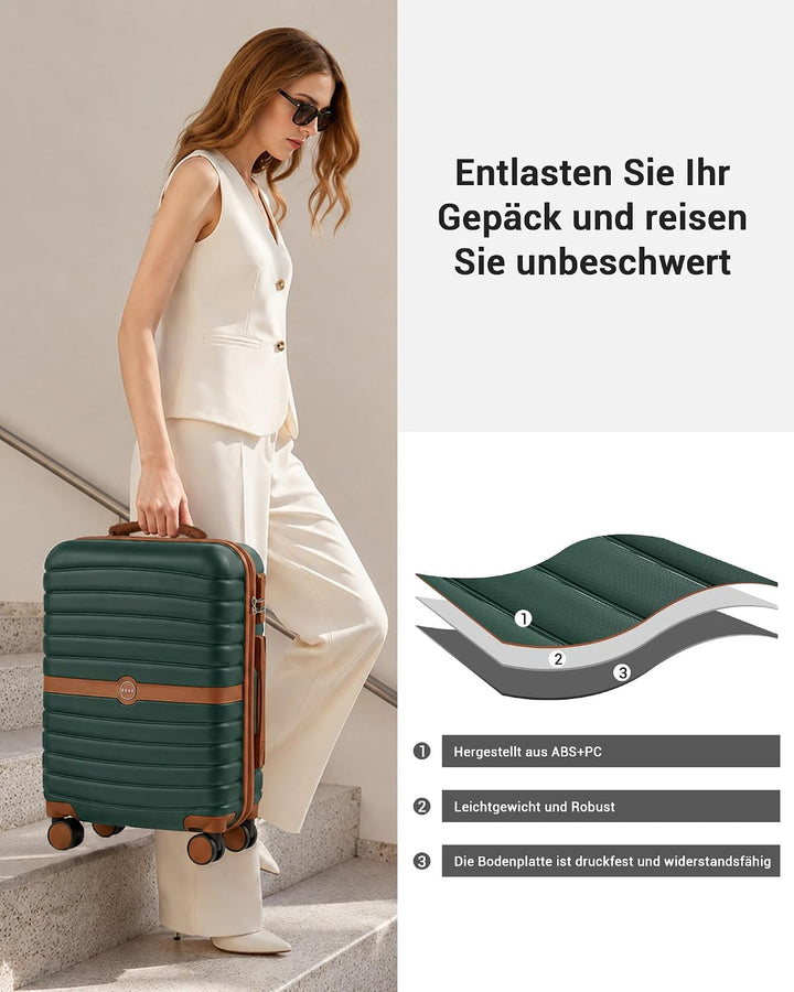 KONO Koffer Reisekoffer Trolley Koffer mittelgross von ABS+PC Hartschalenkoffer mit Zwillingsrollen