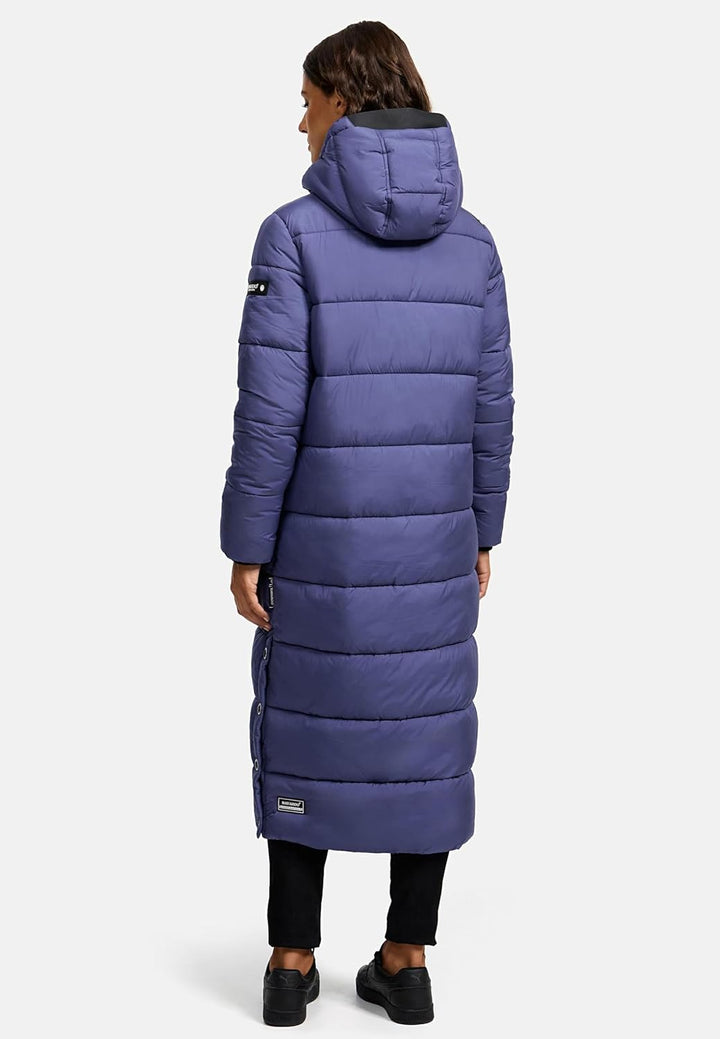 Navahoo Damen Wintermantel Warmer Steppmantel lang mit Abnehmbarer Kapuze Isalie XS-XXL XS Blue Viol