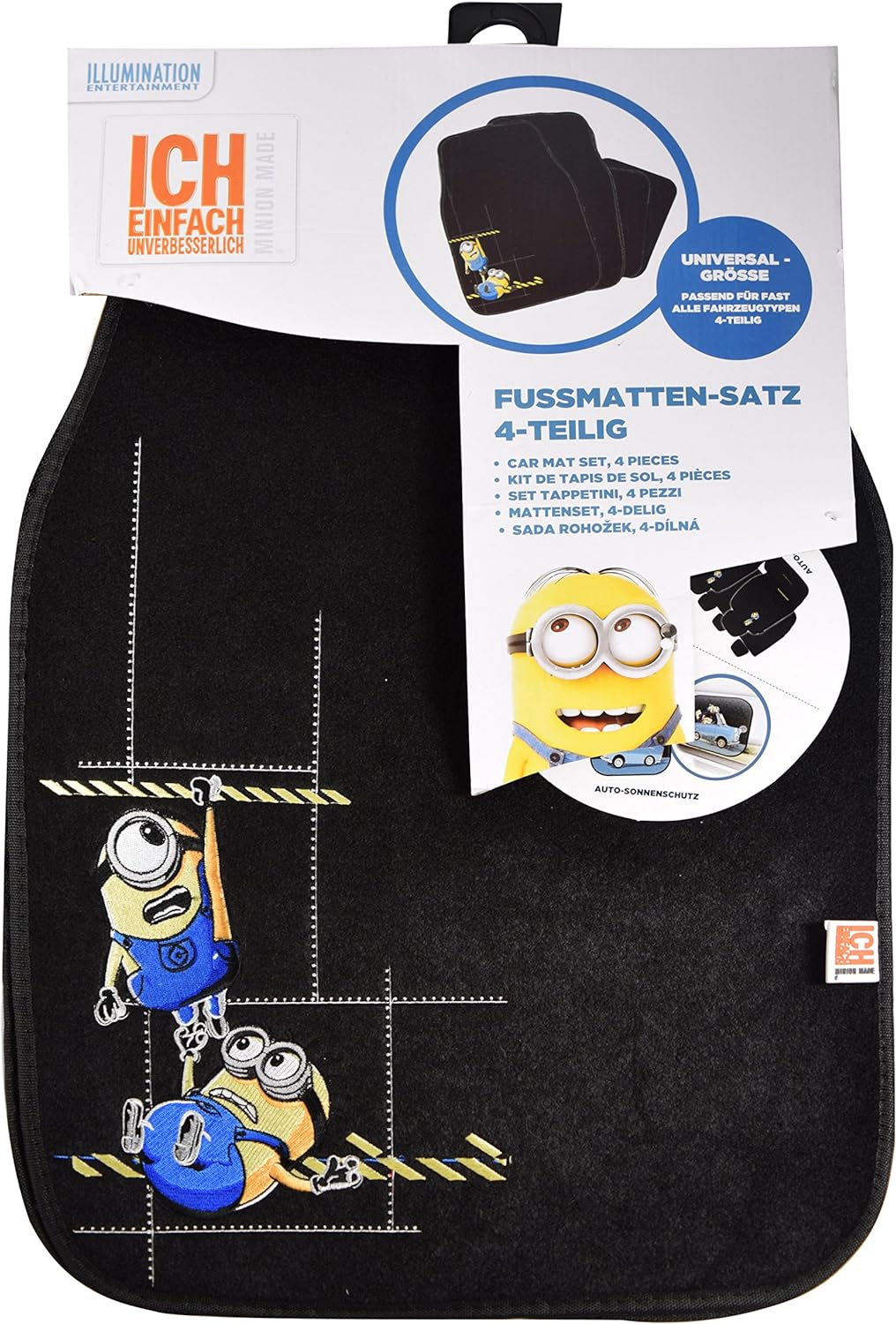 Minions Auto Fussmatten Set bestickt 4-teilig, Auto Teppich universal, Automatte rutschfest, Stoffma