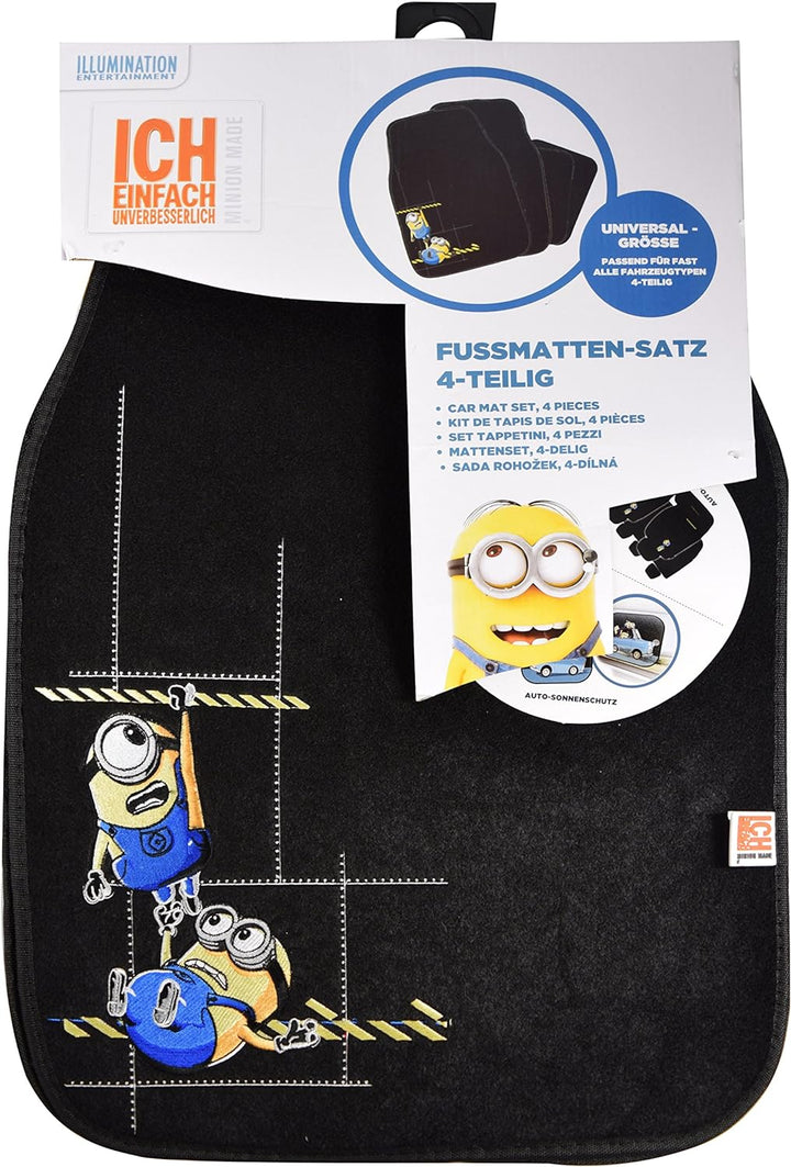 Minions Auto Fussmatten Set bestickt 4-teilig, Auto Teppich universal, Automatte rutschfest, Stoffma