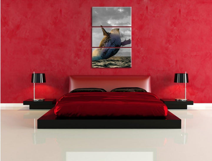 Pixxprint riesiger Buckelwal in Canada schwarz/weiss 3-Teiler Leinwandbild 120x80 Bild auf Leinwand