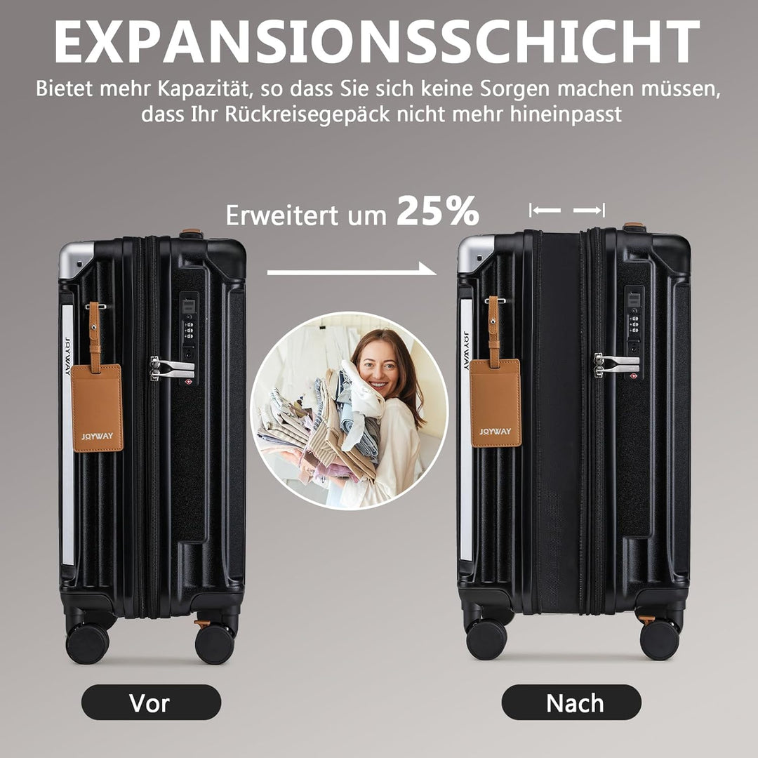 Joyway Koffer Trolley Reisekoffer von ABS Hartschalen Trolley mit Getränkehalter und 4 Rollen TSA Sc