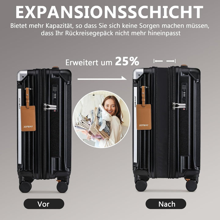 Joyway Koffer Trolley Reisekoffer von ABS Hartschalen Trolley mit Getränkehalter und 4 Rollen TSA Sc