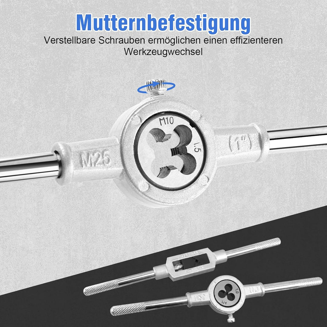 110pcs Gewindeschneider Set, Gewindeschneidsatz Gewinde Metrisch Hochwertig Gewindebohrer Schneideis